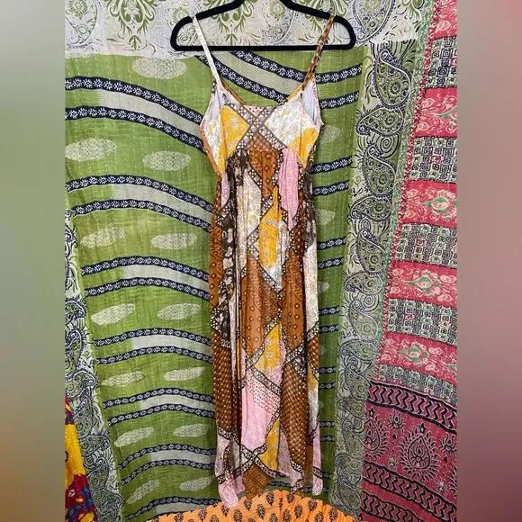 NWT RAGA Jenya Brown Boho Patchwork Maxi Dress Size Small - Picture 9 of 16